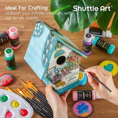 36 Colors Acrylic Paint Set with Brushes & Palette, Canvas Rocks Ceramic Wood