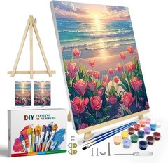 JOOZ Paint by Numbers Kit for Adults with Frame, 8 x 12 inches, Seaside Tulip