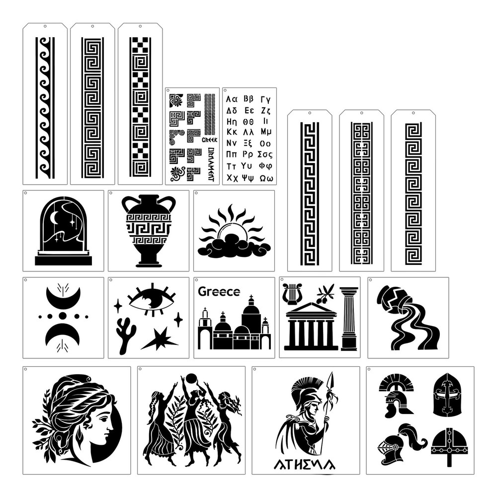 Greece Knight Stencils for Painting – 20 Pcs Greca Geometric Patterns Stencil…