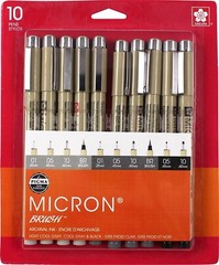 Sakura Pigma Micron Set Assorted 10/Pkg-Grey and Black