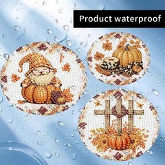 Fall Coasters 5D Diamond Painting Kit Set Of 8 Pumpkin Spice Latte Coffee Gnome