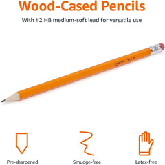 Amazon Basics Woodcased #2 Pencils, Pre-Sharpened, HB Lead Bulk Box, 150 Count,