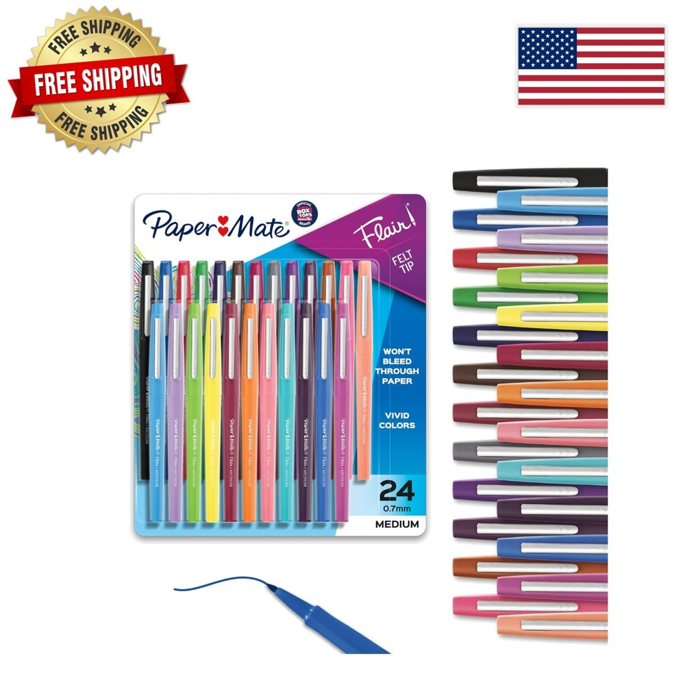 Vibrant Flair Felt Tip Pens – 24 Assorted Medium Point Markers for Creative Fun