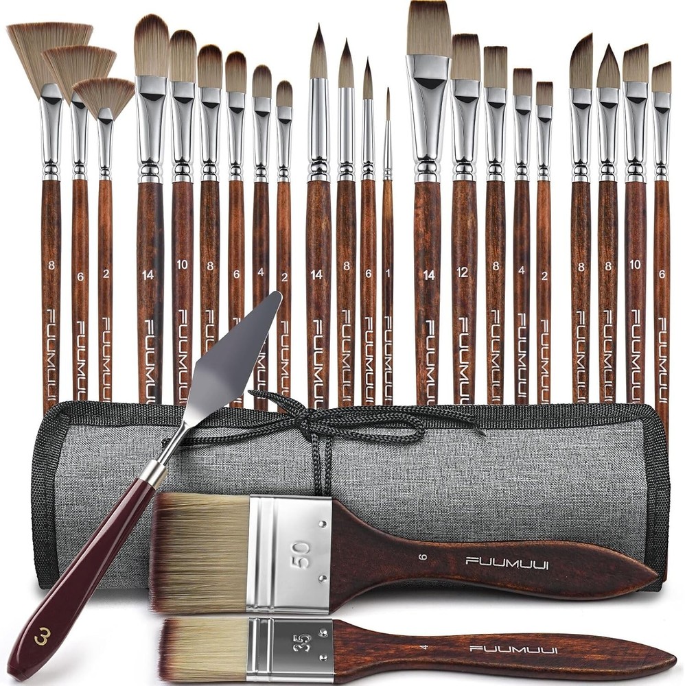 25pcs Paint Brush Set, Fuumuui Acrylic Paint Brushes, Professional Artist Se…