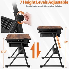 Drafting Table Wooden Drawing Desk Craft Station Artist w/Charging Station Retro