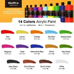 Nicpro 14 Colors Large Bulk Acrylic Paint 16.9 Fl Oz (Pack of 14), 14