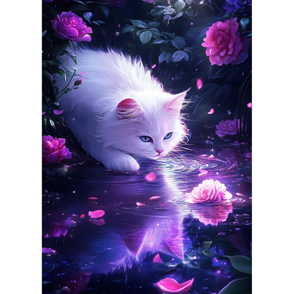 DPHERO White Cat Diamond Painting Kits for Beginners Adults,5D DIY USYZ773