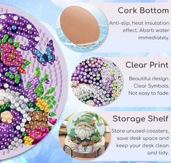 8 PCS Gnome Diamond Art Coasters-Gnomes Diamond Painting Coasters Kits with Hold