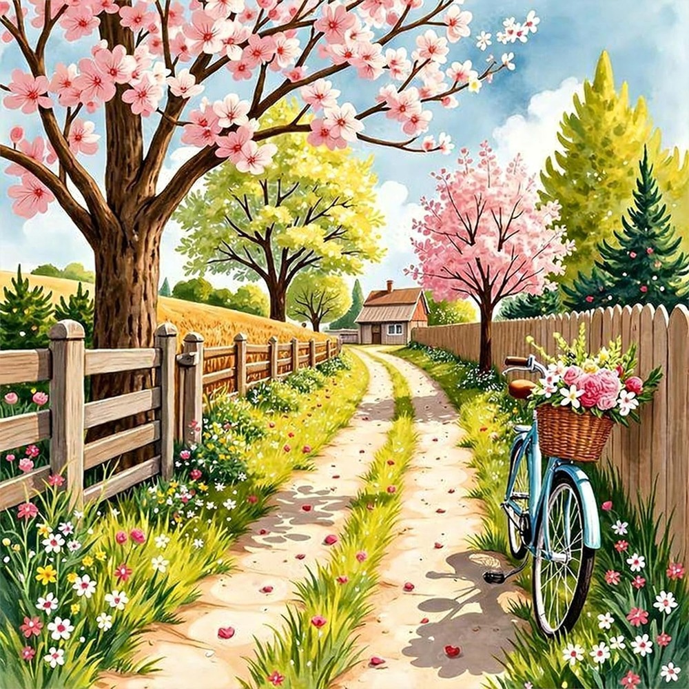 Diamond Painting Kit, Country Flowers Full Diamond Round Diamond Art, 5D DIY Art
