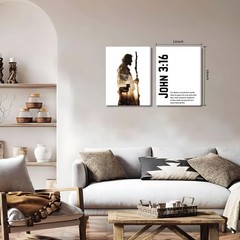 Framed 2Pcs Black and White Jesus Canvas Wall Art John 3:16 Bible Verse Pictu…