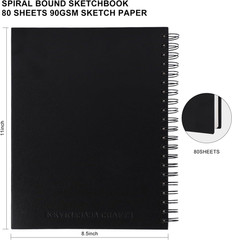 8.5X11Inches Hardbound Sketch Book Spiral Bound Sketch Pad 80 Sheets 90Gsm Inner