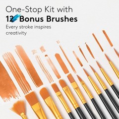 Acrylic Paint Set 5 or 24 Colors 2 oz/Bottle with 12 Art Brushes, Art Supplies