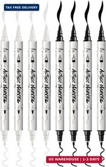 TRANSON 4 Black and 4 White Paint Markers Brush and Fine Dual-tip Acrylic Paint