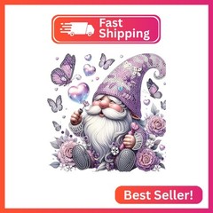 Tontut Diamond Art Painting Kit, Gnome with Purple Hat Surrounded by Butterflies