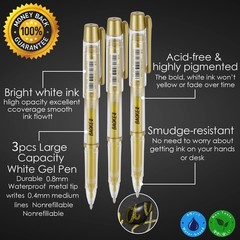 3 PCS 1mm Fine Point Gold Gel Pens Opaque Ink For Black Paper Sketching