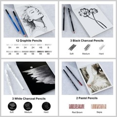 KALOUR 206 Drawing Set Sketching Kit,Art Supplies with 3-color Sketchbook & C…