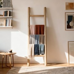 Wooden Blanket Ladder – 57in- Leaning Wall 57in | Knock Down Natural Wood Color