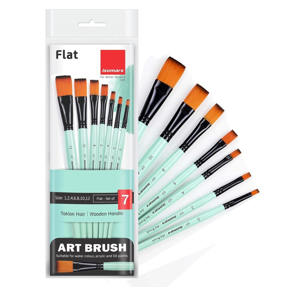 Canvaa 7 Flat Paint Brushes – Acrylic, Oil, Watercolor & Mixed Media Set