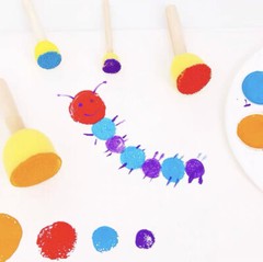 28 Pc Round Sponge Foam Brush Set Wooden Handle Tools for Kids Painting Crafts