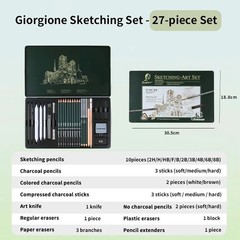 Professional Sketch Pencil Set 10-27pcs Graphite Charcoal Drawing Kit in a Tin