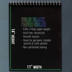 11×14 Black Heavyweight Paper Spiral Bound Sketch Pad,140gsm,30 Sheets (2 Pads)