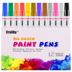 Paint Markers, 12 Pack Oil-Based Waterproof 6 Count (Pack of 2), 12 Colors