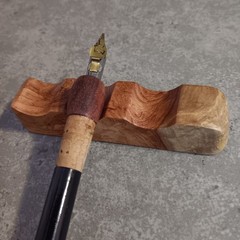 Paintbrush/Dip Pen Rest Handmade For 3 Brushes/Pens. Luxurious Padauk Burl Poly