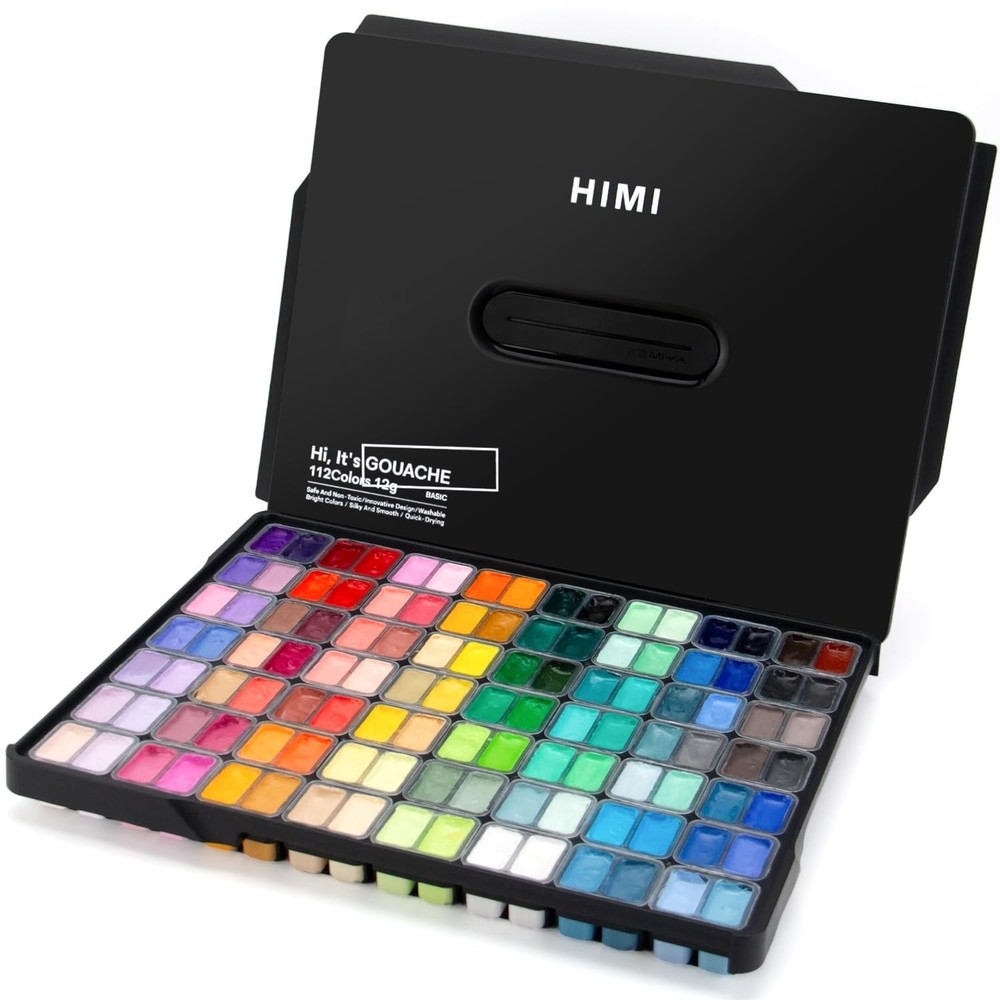 HIMI Gouache Paint Set, 112 Colors x 12g Twin Jelly Cup Design in Carrying Ca…