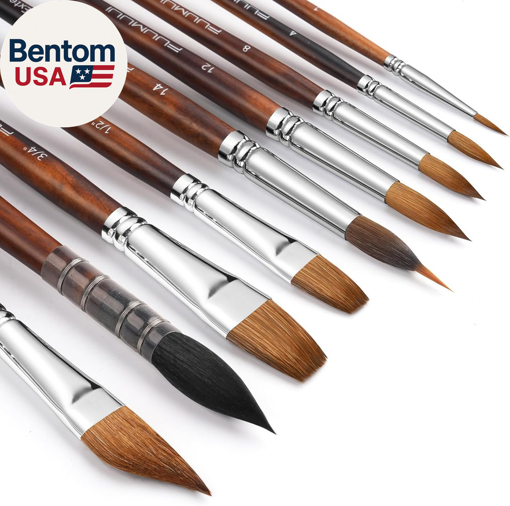 Watercolor Brushes Professional, 9Pcs Sable Paint Brushes & Natural Squirrel Mo