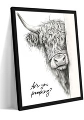Funny Highland Cow Bathroom Wall Art, 10″L x 8″W Black and white cow Framed