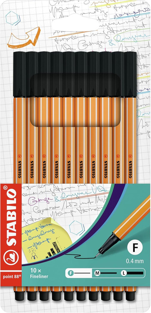 Point 88 Fineliner, Black, Wallet of 10