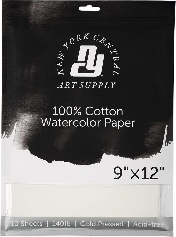 New York Central Watercolor Paper – 9×12 100% Cotton 10 Sheets 140 Lb