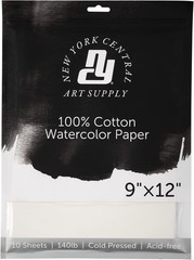 New York Central Watercolor Paper – 9×12 100% Cotton 10 Sheets 140 Lb