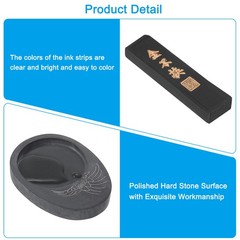 Chinese Calligraphy Inkstone with Ink Stick Round Ink Stone Tray