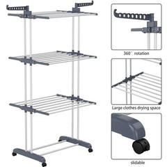 Foldable 4 Tier Stainless Steel Drying Rack with 4 Rolling Wheels 24 Hanging Rod