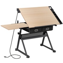 Adjustable Height Drafting Drawing Table Tiltable Tabletop Edge Stopper Natural
