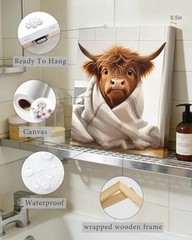 Cute Highland Cow Bathroom Framed Wall Art Funny Animal Rustic Canvas Prints