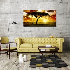 Large Artwork Living Room Wall Art African Trees Landscape Earth Tones Sunset…