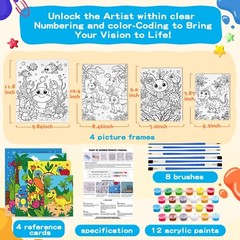 4 Pack Paint by Numbers for Kids Ages 4-8 8-12, Pre-Drawn Canvas Painting Kit…