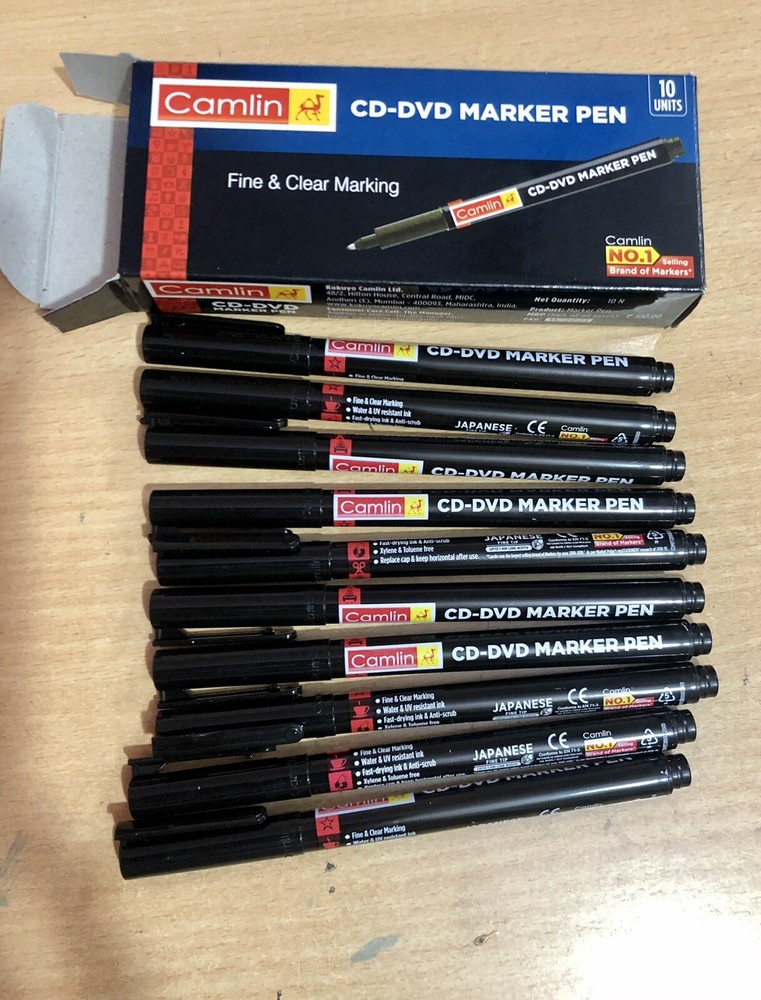 10 Pieces Camlin CD – DVD Black Marker Pen Pens – Water & UV Resistant FREE SHIP