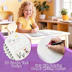 Magic Grooved Writing Practice for Kids,Reusable Grooved Handwriting Workbooks A