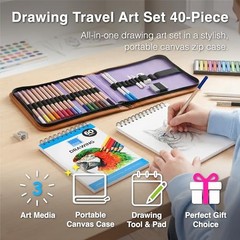 Drawing Travel Art Set – 60 sheets 6 x 8 Inches Drawing Pad,16 wood Colored
