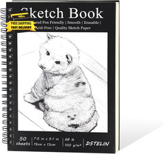 7.5 X 5.1 Inch Sketch Book, 50 Sheets,100Gsm, Spiral Bound Black Hardcover with