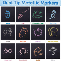 Prudiut 12 Pack Metallic Markers, Dual Tip Metallic Paint Pens, Water Based Acry