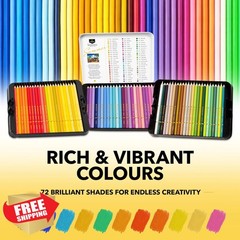 Castle Art Supplies 72 Summer Colored Pencils Set | Wax-Based Pencils with So…