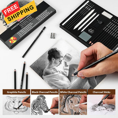 Drawing Sketching Pencil Set, 24 Piece Pro Artist Sketch Kit – Graphite Black
