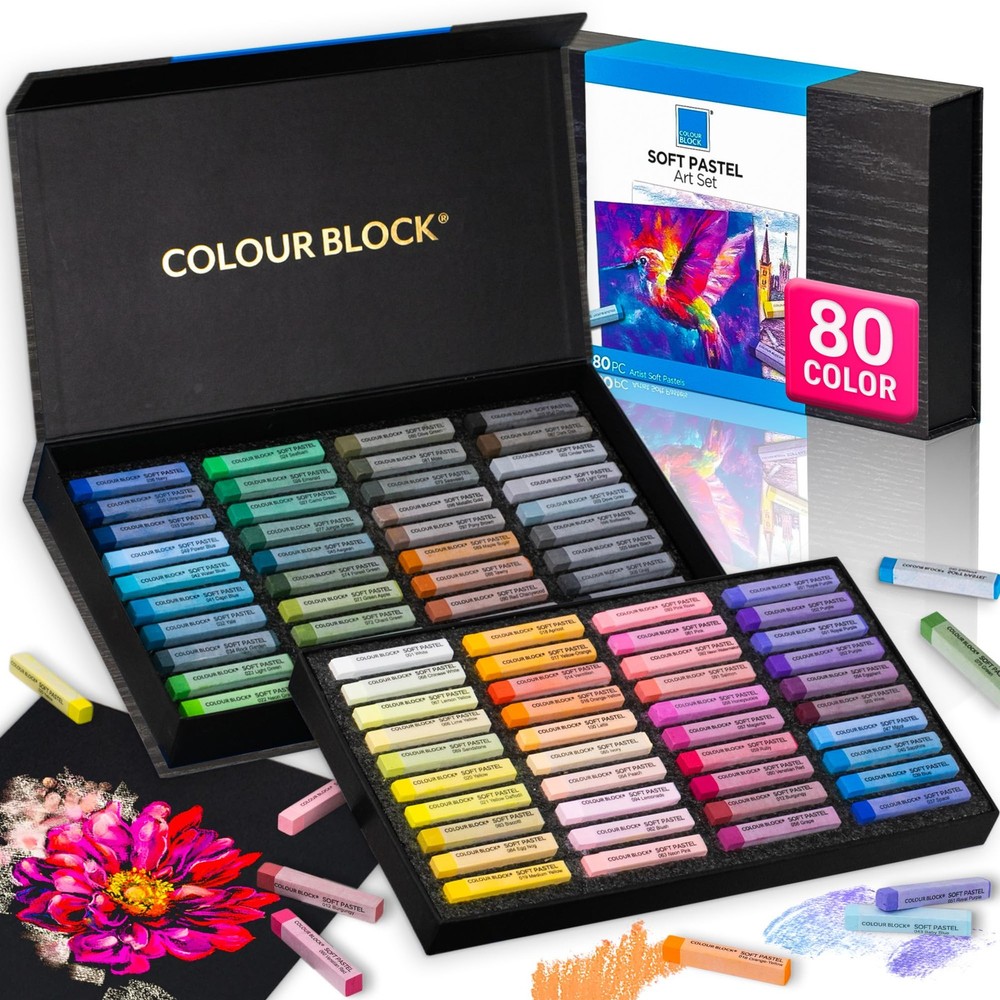COLOUR BLOCK Soft Pastels for Artists – 80 1 Count (Pack of 80), Multicolor