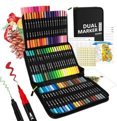 No Bleed 72-Color Adult Coloring Markers with Fine & Brush Tips in Travel Case