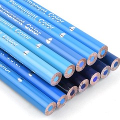 12 Blue Colored Pencils Oil Based Pre-Sharpened Wooden Colored Pencil Set for Ad