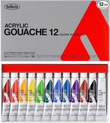 Holbein Acryla Gouache Colors School Set Of 12 White, Yellow, Blue, Purple